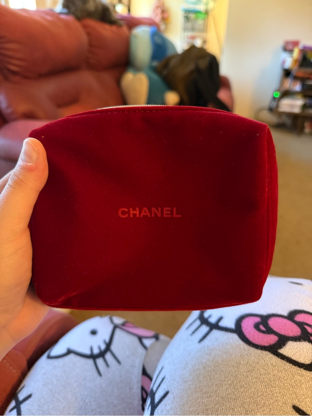 CHANEL Red Velvet Logo Cosmetic Case